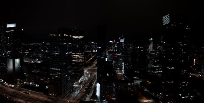Aerial night view of the downtown of Warsaw, Poland. photo