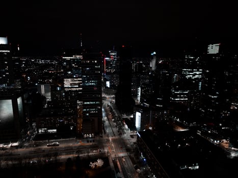 Aerial night view of the downtown of Warsaw, Poland. photo