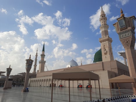 Beautiful daytime view of Prophet's Mosque - Masjid Al Nabawi, Medina, Saudi Arabia. photo