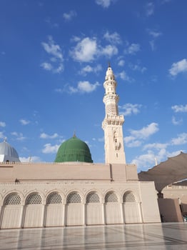 Beautiful daytime view of Prophet's Mosque - Masjid Al Nabawi, Medina, Saudi Arabia. photo