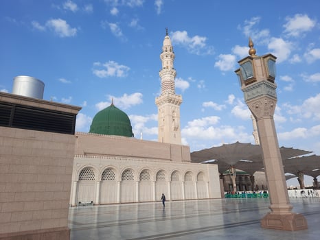 Beautiful daytime view of Prophet's Mosque - Masjid Al Nabawi, Medina, Saudi Arabia. photo