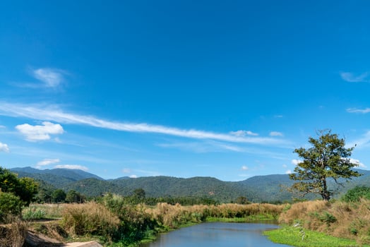 sky with clouds, lake, mountain summer landscape in thailand photo