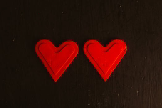 Love hearts on wooden texture background. Valentines day card concept. Heart for Valentines Day Background. photo