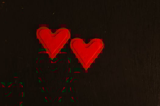 Love hearts on wooden texture background. Valentines day card concept. Heart for Valentines Day Background. photo
