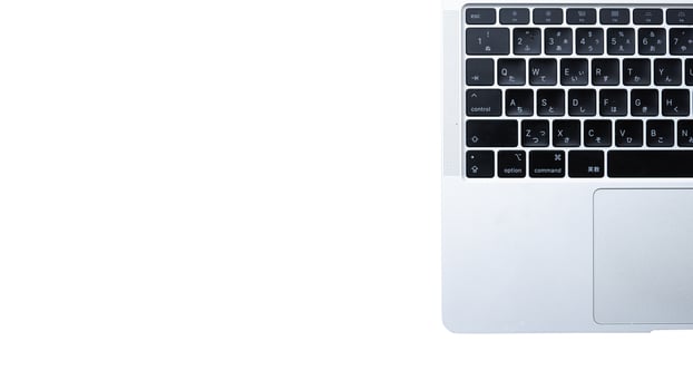 Minimal creative desk with laptop for copy space and banner photo