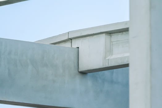 Precast concrete elements on a construction site durung installation process photo