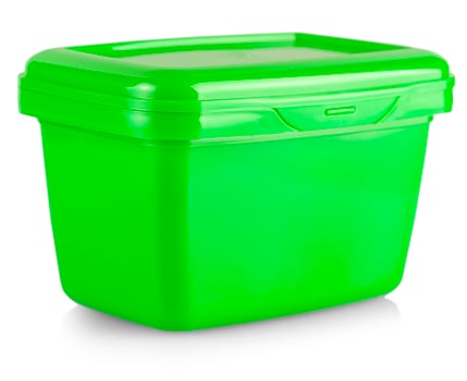 close up green plastic box with spicy Korean sauce isolated on white photo