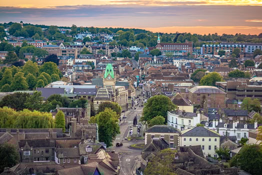 Sunset in the medieval town of Winchester in Wessex, England. photo
