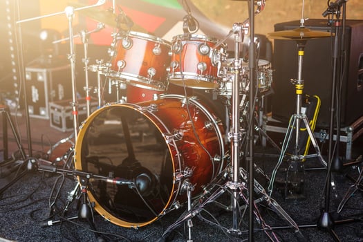 drums-set with sticks on snare-drums photo