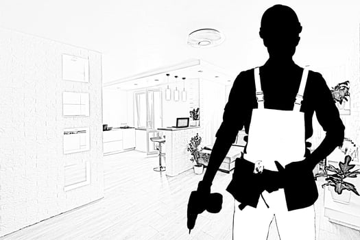 Stock image of male construction worker over white background photo