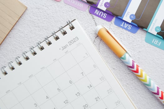 2023 year calendar on office desk photo