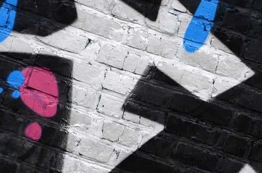 Fragment of graffiti drawings. The old wall decorated with paint stains in the style of street art culture. Colored background texture photo