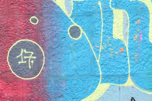 Fragment of graffiti drawings. The old wall decorated with paint stains in the style of street art culture. Colored background texture in cold tones photo