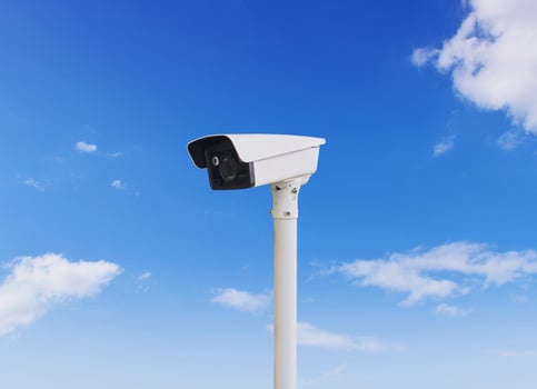 CCTV cameras are used for viewing and security, preventing theft, with a beautiful sky background. photo