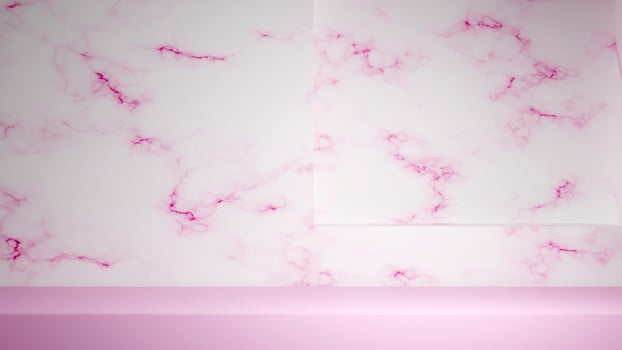 3d render light pink product showcase mockup with marble wall and display podium. Stone textured background with podium and gobo shadow on countertop photo