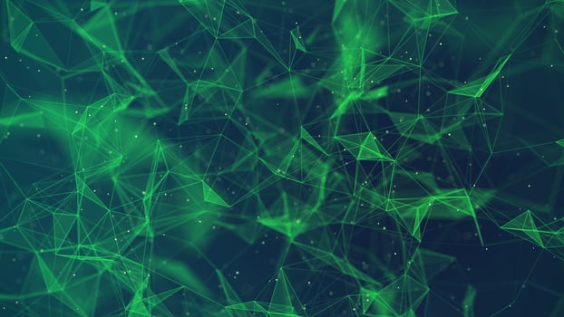 Abstract background with green moving lines and dots. Network connection. Internet connection worldwide. The concept of big data. 3d rendering. photo
