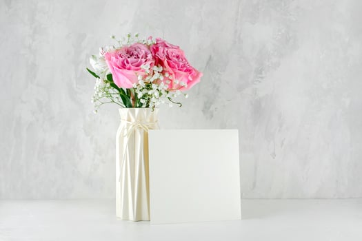 Valentine's, Mother's or Women's Day Concept. Spring flowers, blank for postcard photo