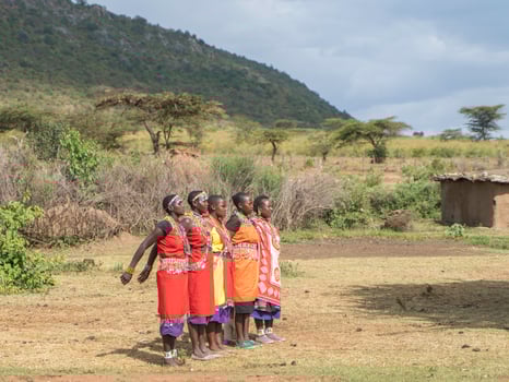 December 30 2017. Masai Mara National Reserve, Kenya. Masai tribe members perform traditional dances and songs. photo