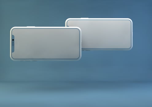 Smartphone frameless mockup. 3d render of Brand new Iphone in silver color - template with blank screen for application presentation. photo