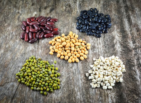 whole grains seeds various lentils with mung bean , black bean , red kidney bean , soybean and Job's tears photo