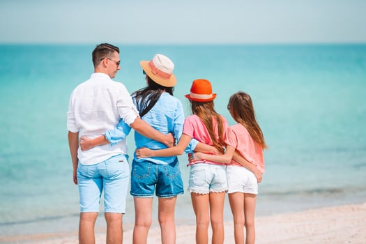Happy beautiful family on a tropical beach vacation photo