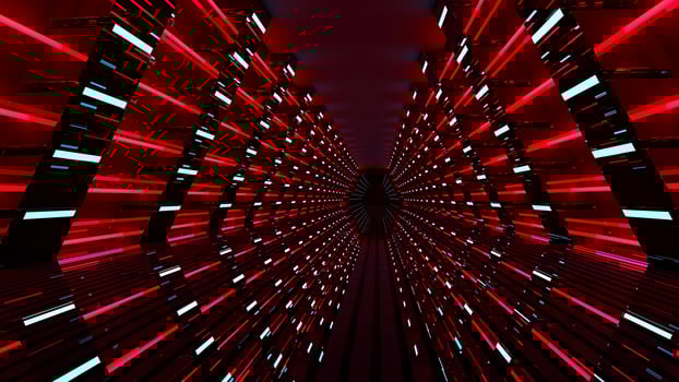 The neon blue airlock tunnel glows around the corridor on the reflective concrete floor. photo