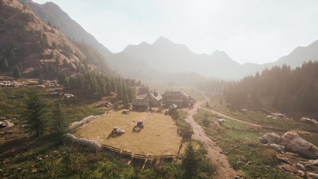 Aerial view of Swiss mountain village photo