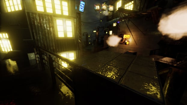 Foggy industrial urban street city night scenery photo