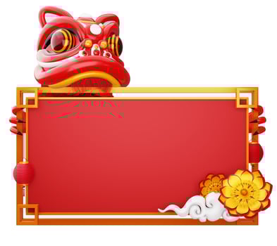 Chinese new year, lion dance with frame, 3d rendering photo