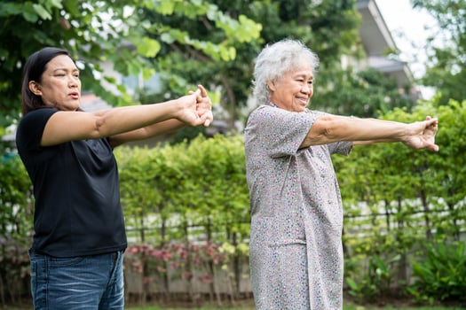 Asian senior or elderly old lady woman patient exercise with happy fresh enjoy in park, healthy strong medical concept photo