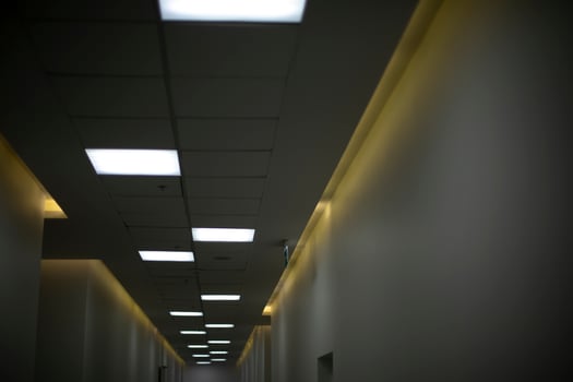 Lighting fixtures on ceiling. Details of interior in building. Ceiling inside room. photo