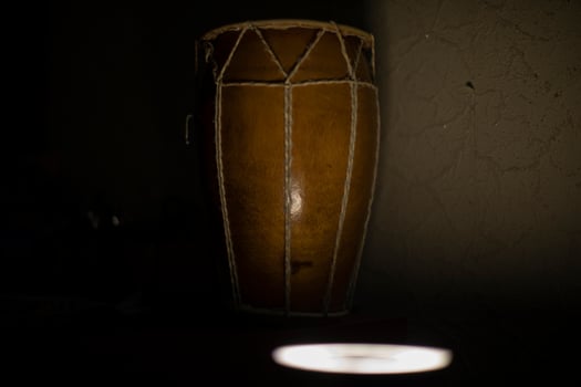 African drum. Acoustic instrument. Shock intrusion at home. Brown tree. photo