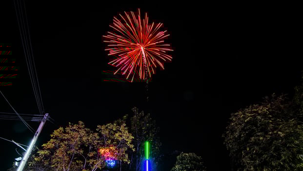 fireworks celebration at night in the temple photo