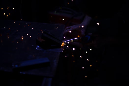 Metal welding. Welder's job. Highly hot steel. photo