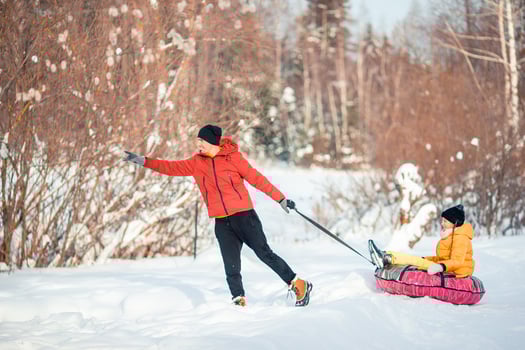 Family of dad and kid vacation on Christmas eve outdoors photo