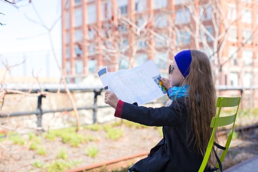 Adorable little girl enjoy sunny day on New York's High Line photo