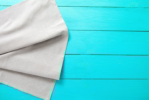 top view empty wooden table and tablecloth copy space photo