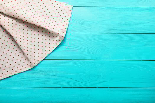 top view empty wooden table and tablecloth copy space photo