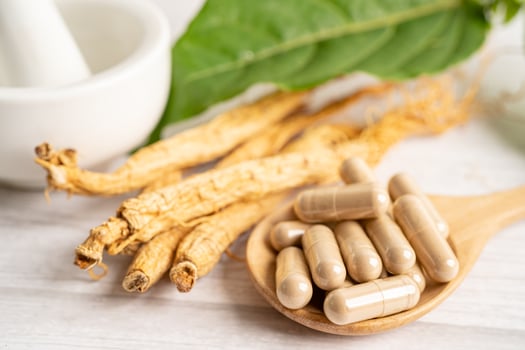 Ginseng, dried vegetable herb. Healthy food famous export food in Korea country. photo