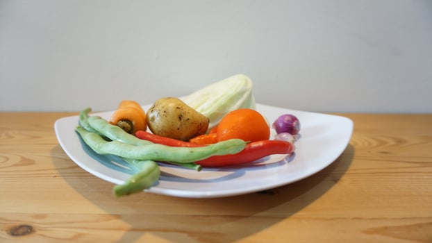A white plate with vegetables on it photo