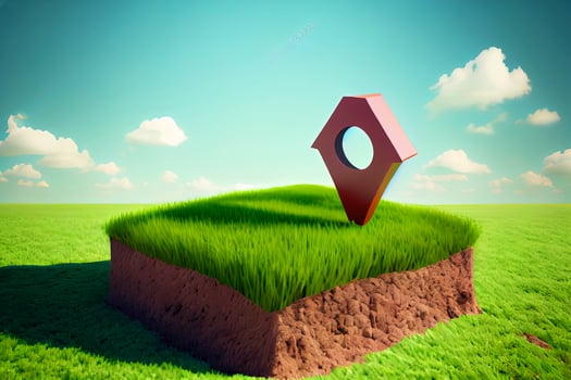 House symbol with location pin icon on earth and green grass in real estate sale photo