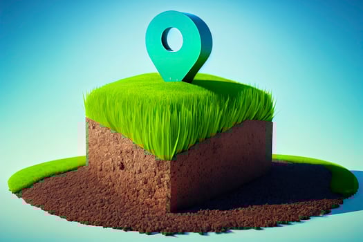 House symbol with location pin icon on earth and green grass in real estate sale photo