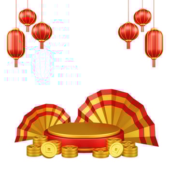 Chinese New Year 3D Illustration With Ornament For Event Promotion Social Media Landing Page gift box with asian paper lamps photo