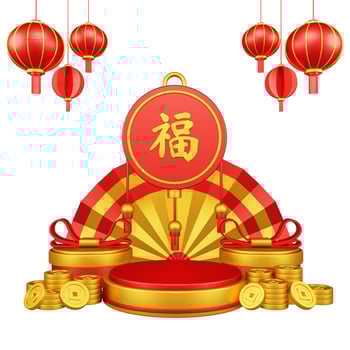 Chinese New Year 3D Illustration With Ornament For Event Promotion Social Media Landing Page chinese fan with rabbit and coins and asian paper lamps photo