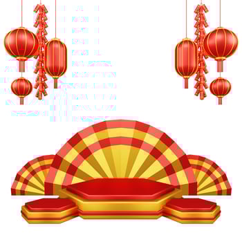 Chinese New Year 3D Illustration With Ornament For Event Promotion Social Media Landing Page chinese fan with rabbit and coins and asian paper lamps photo