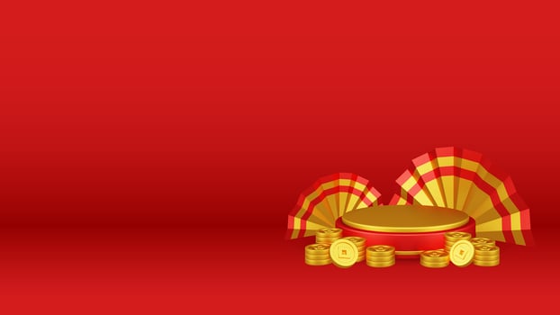 Chinese New Year 3D Illustration With Ornament For Event Promotion Social Media Landing Page gift box with asian paper lamps photo
