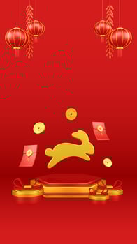 Chinese New Year 3D Illustration With Ornament For Event Promotion Social Media Landing Page with rabbit on the podium for chinese Decorations for the Chinese New Year photo