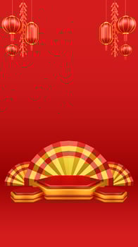 Chinese New Year 3D Illustration With Ornament For Event Promotion Social Media Landing Page chinese fan with rabbit and coins and asian paper lamps photo