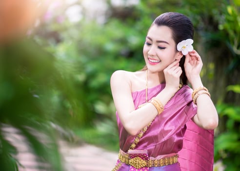 Beautiful Thai girl in Thai traditional costume photo