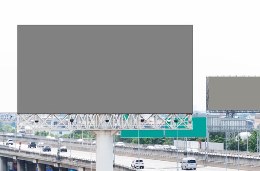 Outdoor pole billboard with mock up gray screen with expressway background. clipping path photo